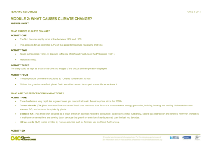 Climate change webquest answer key