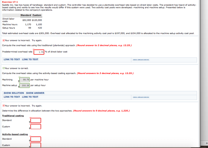 Has two saddle types inc handbags solved standard custom overhead cost machine setup rate plantwide answer activity controller decided use